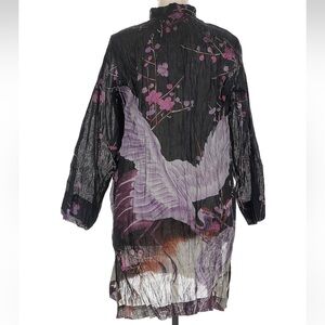 Citron Santa‎ Monica vintage linen Floral purple cranes cardigan jacket XXL 0X